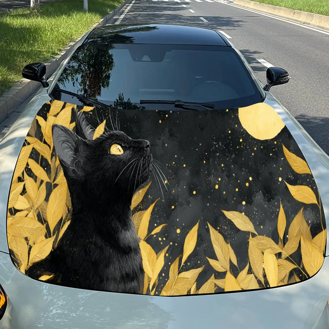 

Striking Black - And - Gold Car Hood Stickers - Self-Adhesive, Waterproof and Durable Vinyl Wrap, Decorate And Protect Your Car,