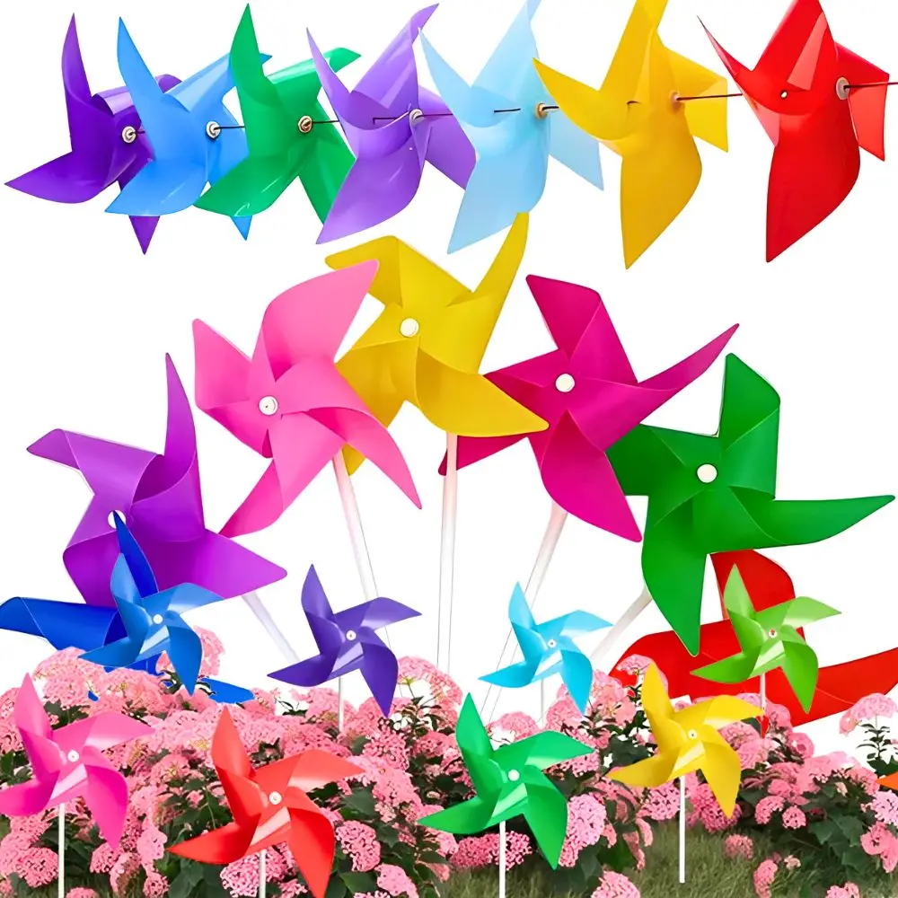 30pcs Rainbow Plastic Wind Spinners, Garden Windmills For Yard Lawn Decor, Outdoor Party Decorations, Festival Ornaments YMY
