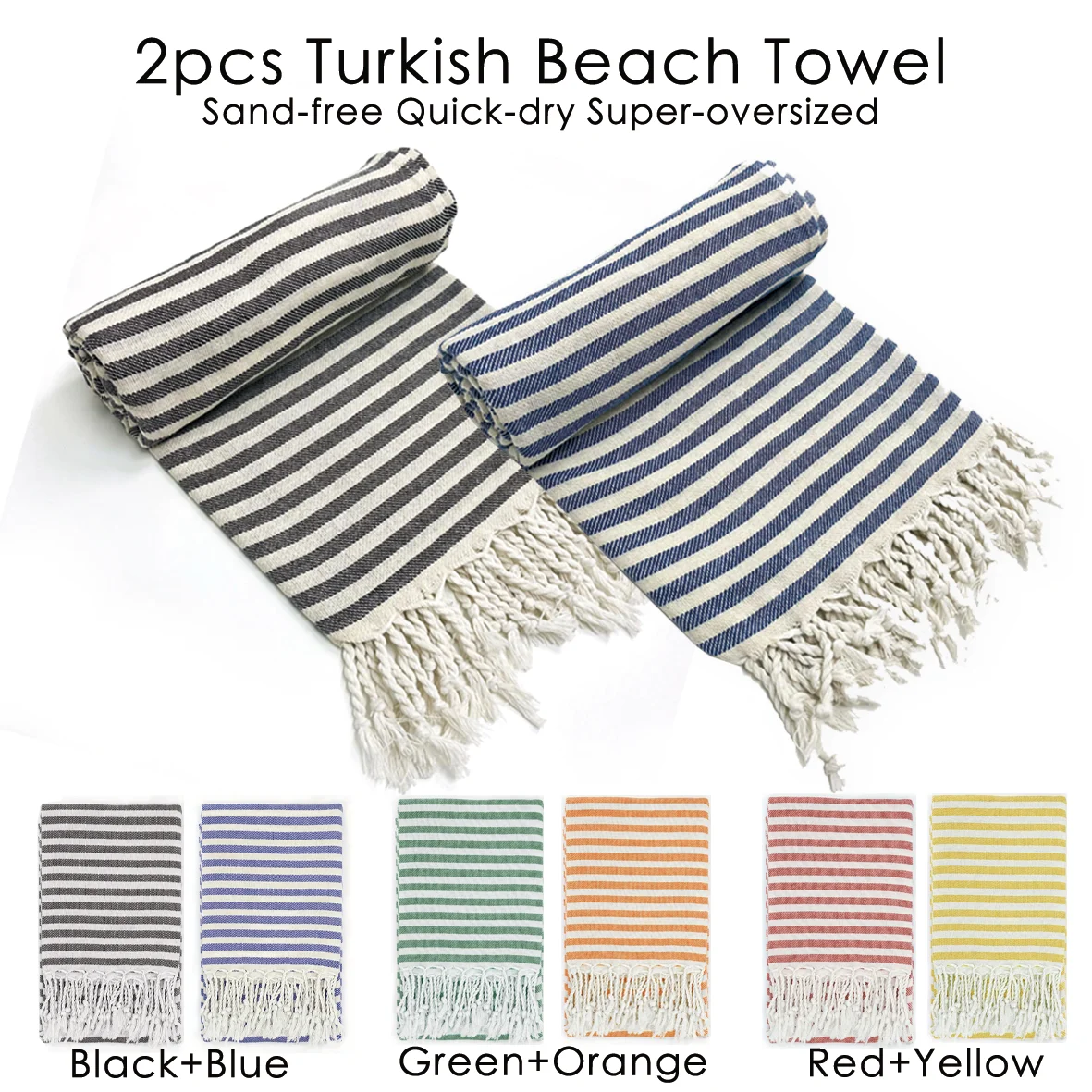 

2pcs TURKISH Classical Series Beach Towel | 71 x 39 in | Extra Large Wearable Turkish Bath Towel | Made in Turkey
