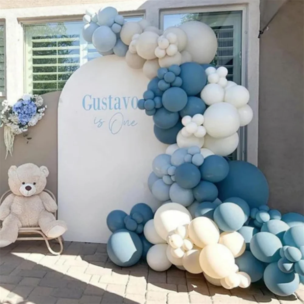 

129pcs Blue Balloon Garland Arch kit with Dusty Blue Baby Blue Sand White White Balloons for Baby Shower Wedding Birthday Decor