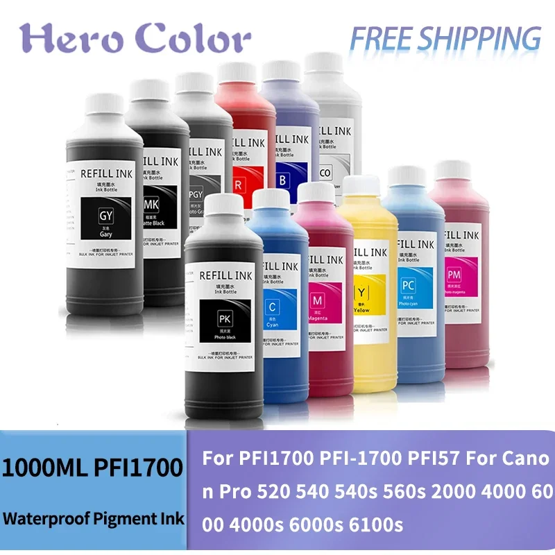 1000ML Waterproof Pigment Bulk Ink For PFI1700 PFI-1700 PFI57 For Canon Pro 520 540 540s 560s 2000 4000 6000 4000s 6000s 6100s