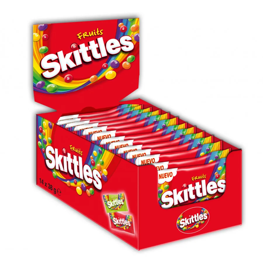 SKITTLES FRUTAS - Caramelos Masticables Sabor Afrutado - CAJA 14 UNIDADES DE 38G