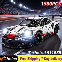 1580+Pcs 1:10 Assembled Building Blocks Compatible 42096 Remote Control Car Motor Or LED Lights Sport Model MOC Toy Adults Gifts