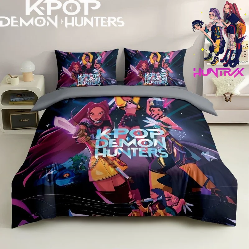 

Personalized KPop Demon Hunters Zoey Mira Rumi Cool Creative Anime Cartoon Printed Bed Sheet and Duvet Cover Four-Piece Set