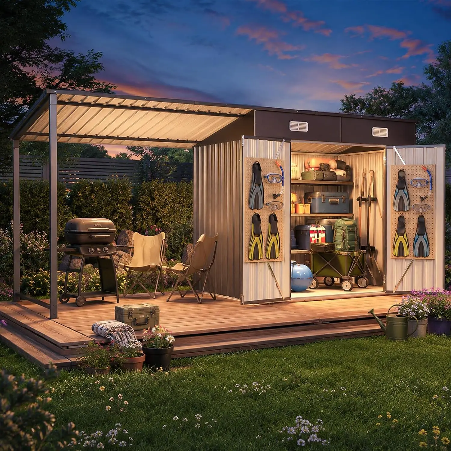 6x4FT Outdoor Storage Shed & Hardtop Gazebo Black, Customized