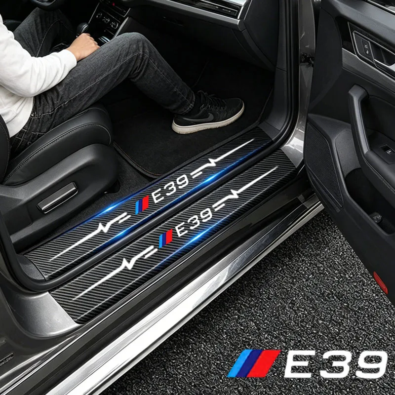 1/4pcs 2025 Car Door Scraper Protection Pedal Protector Sticker For BMW E39 X1 X3 Carbon Fiber Rear Trunk Threshold Bumper Strip