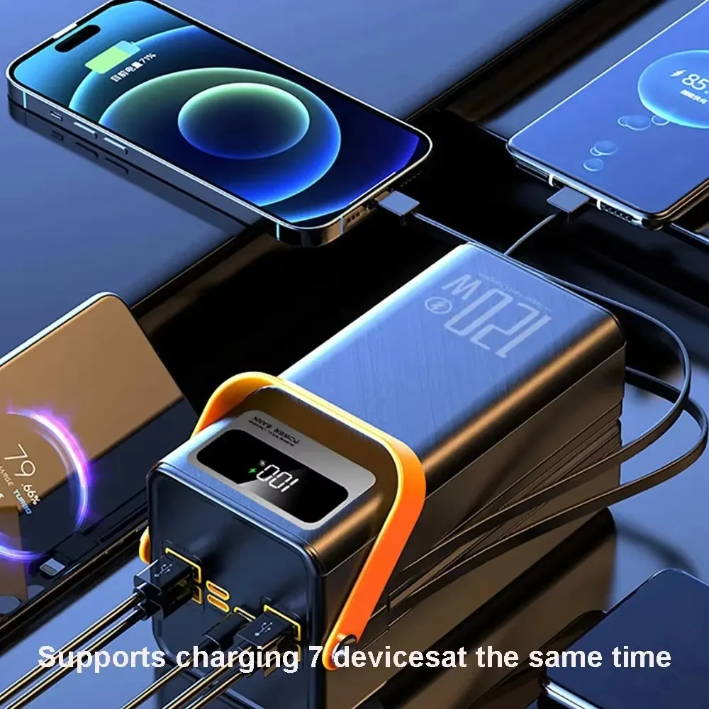 120W 100000mAh Fast Charging Power Bank Large Capacity Outdoor Mobile Power Supply External Spare Battery for Outdoor Camping