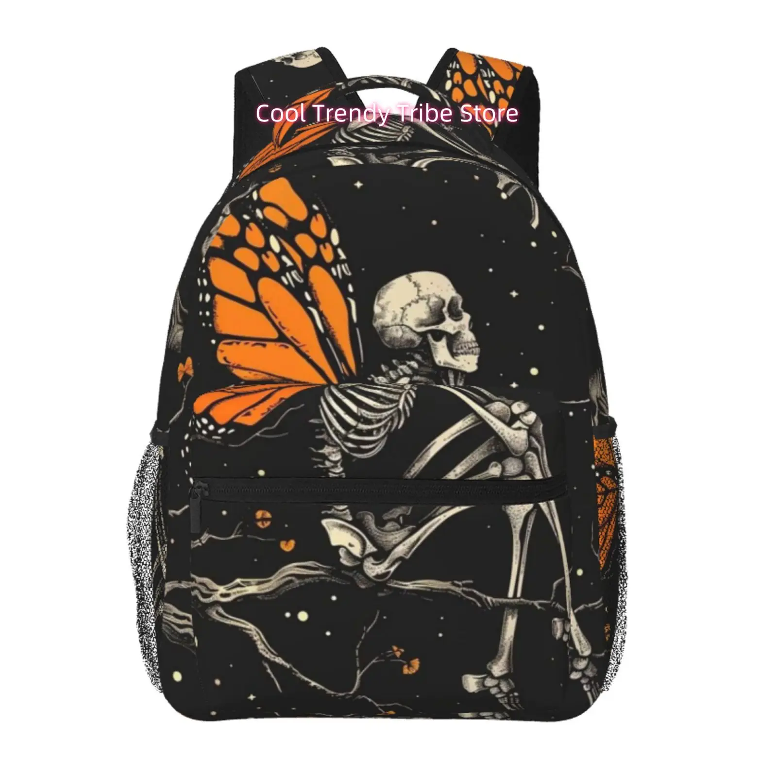 

Black Starry Sky Monarch Butterfly Wing Skull Vintage Print Backpack, Oxford Cloth Adjustable Strap Casual Daypack, for Casual O