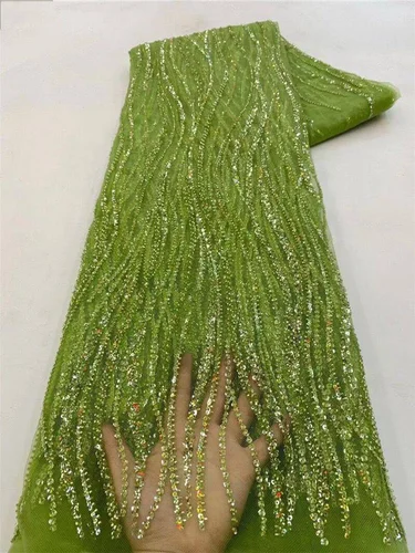 Imagen 2 del producto Tela de encaje africano de lujo para novio, 5 yardas, 2025, tela de encaje con cuentas nigerianas francesas de alta calidad para vestido de novia