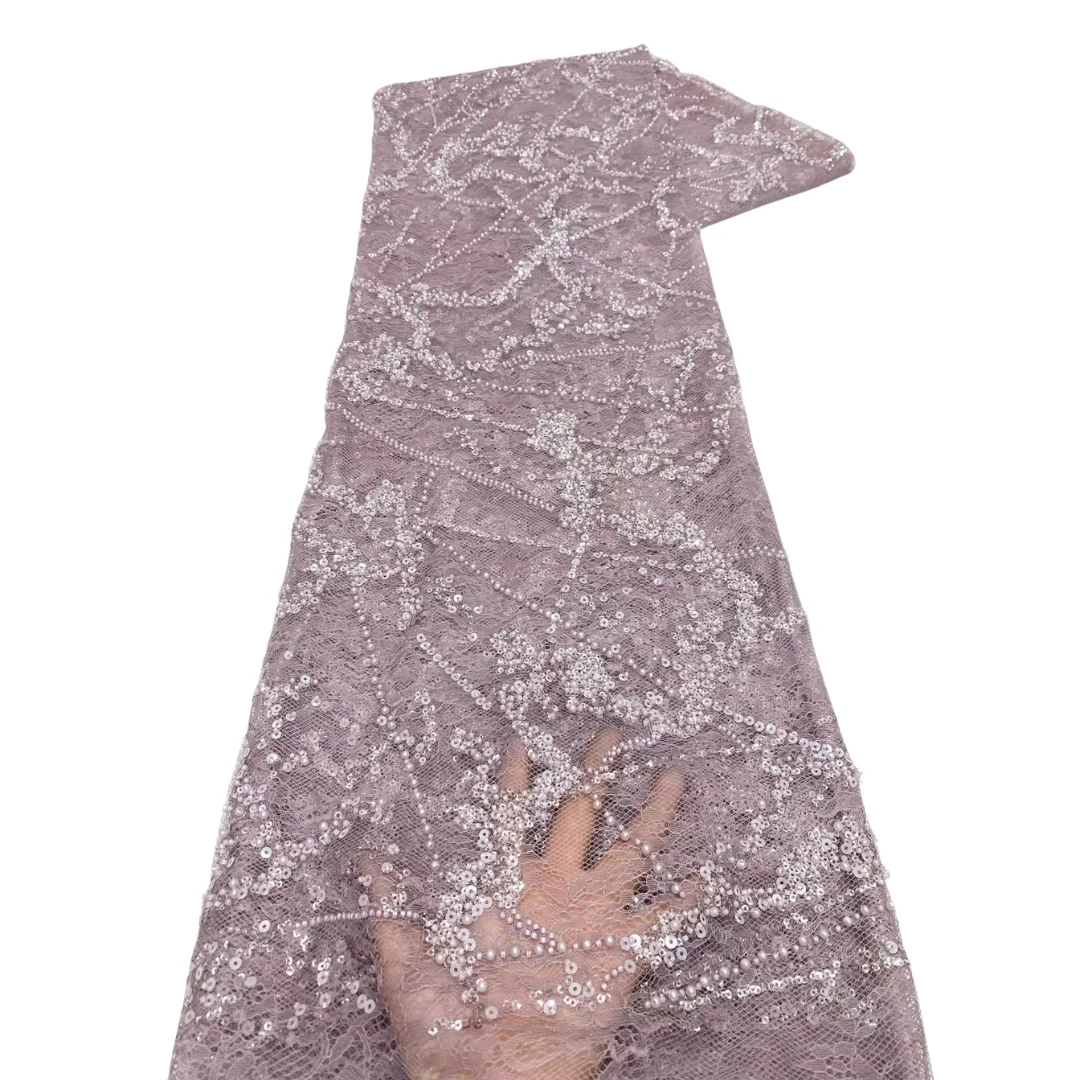 African French Tulle Sequins Lace Fabric High Quality Embroidered Net Lace 5 Yards For Wedding Party Evening Dress Sewing