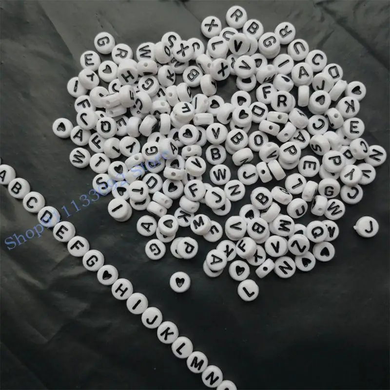 

H9ED 1200Pcs A-Z Letter Heart White Round Acrylic Beads DIY Jewelry Making
