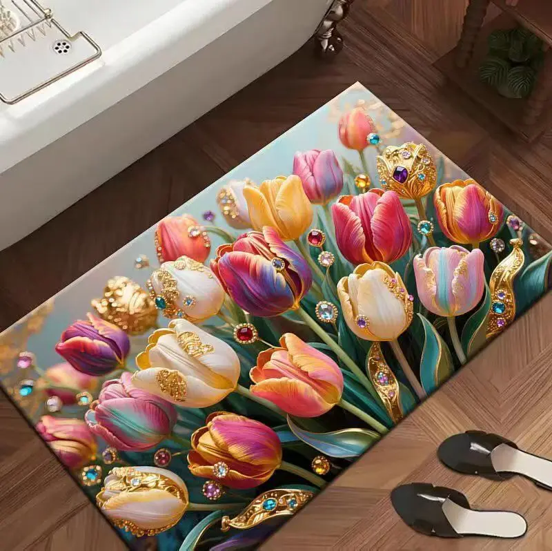 

3D-коврик с цветочным узором из силикона, противоскользящий, быстросохнущий, для ванной комнаты, резиновый, для домашнего использования, трансграничная поставка