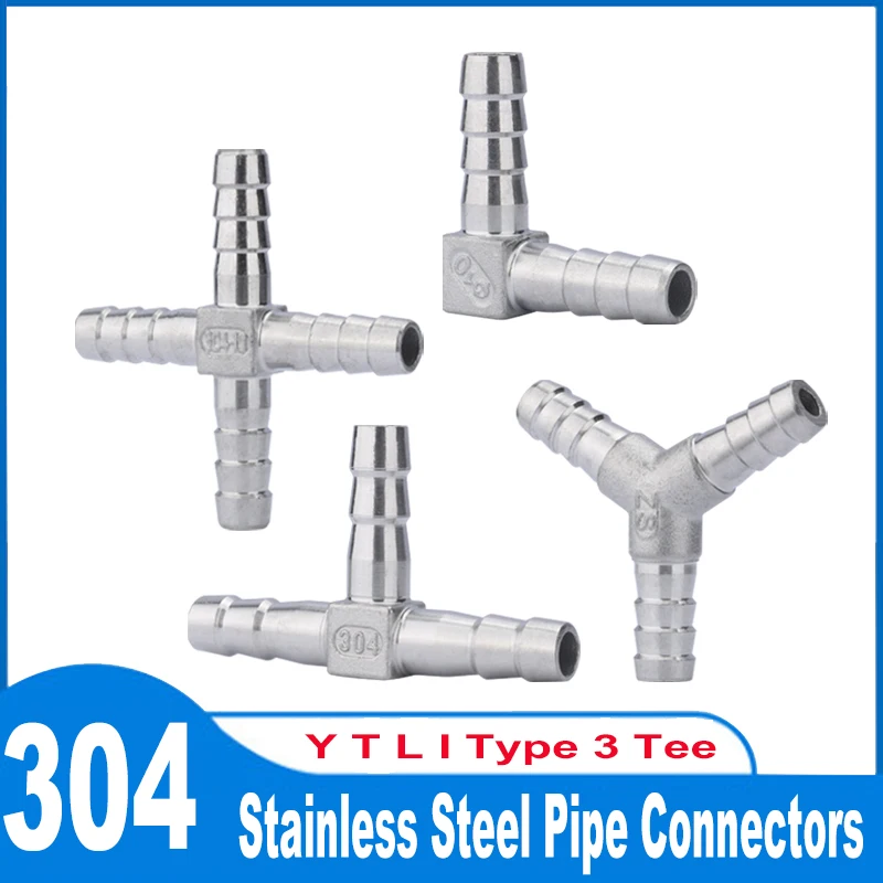 6-50mm Hose Barbed Tee Y-Type T-L-I Type 3-Way Hose Connector Diverter 304 Stainless Steel Pipe Fittings Connector