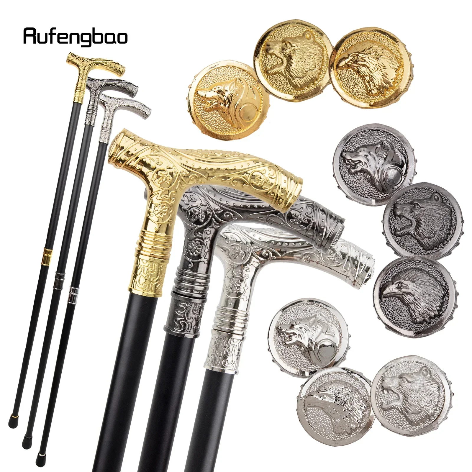 

Colorful Wolf Bear Eagle Head Flower Walking Cane Fashion Gentleman Crosier Knob Walking Stick 93cm Performance Stage Cane