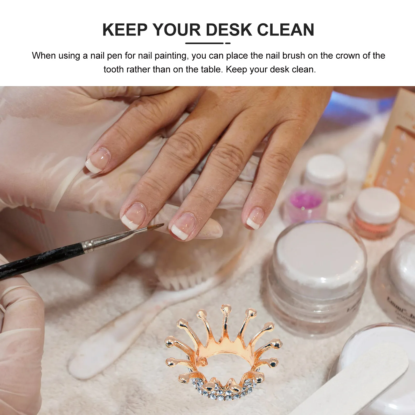 

2pcs Retro Crown Pen Holder Nail Art Plate Brush Storage Rack Manicure Tools Color Mixing Dish Polishing Organizer