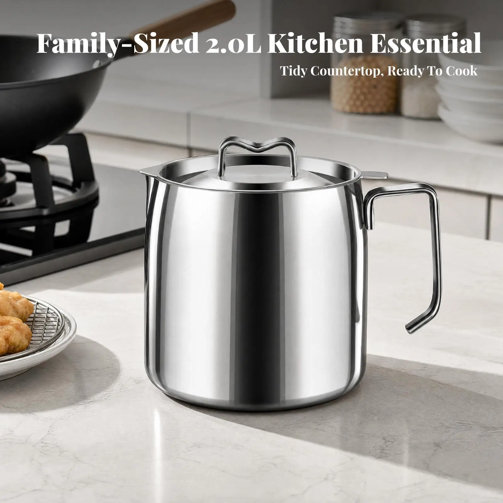 316 Stainless Steel Oil Storage Container with Fine Mesh Strainer Basket for Kitchen Oil Filtration and Reuse