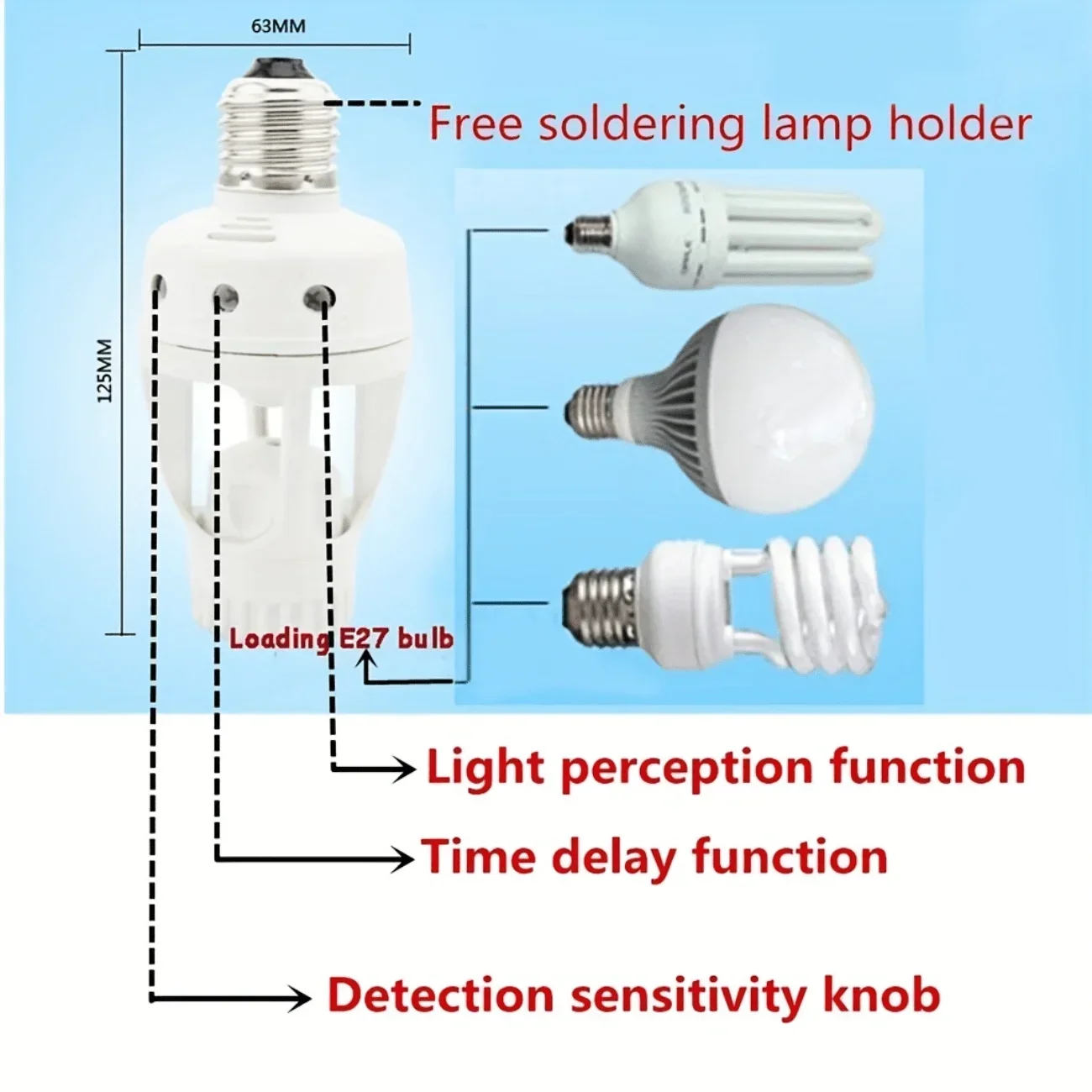 E27 Portalampada PIR Induzione Sensore di movimento Adattatore Base della lampada Interruttore automatico Tempo di ritardo regolabile Lampadina