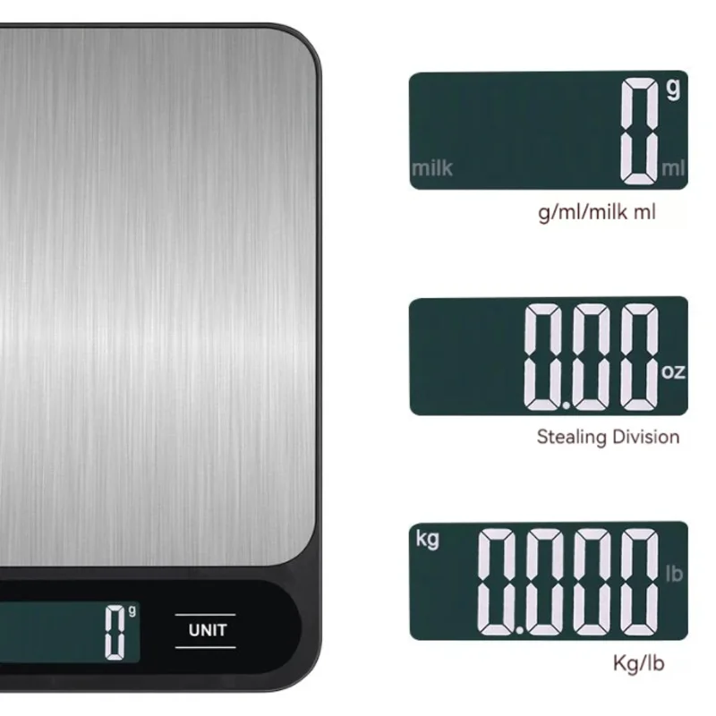 1pc Black Food Scale 10 Kilograms Digital Kitchen Scale Grams and Ounces 1g Precise Scale Easy to Clean Stainless Steel