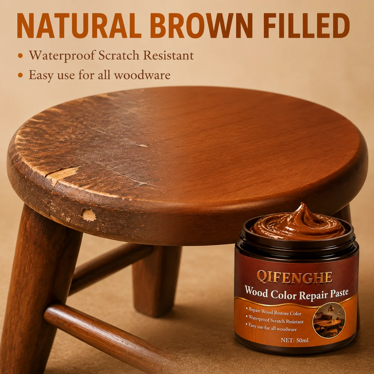 Holzreparaturpaste 50ml, Möbel-Kratzer- und Farbauffrischer, Wasserfest, Einfach Anwendbar für Alle Holzoberflächen – Detail 4