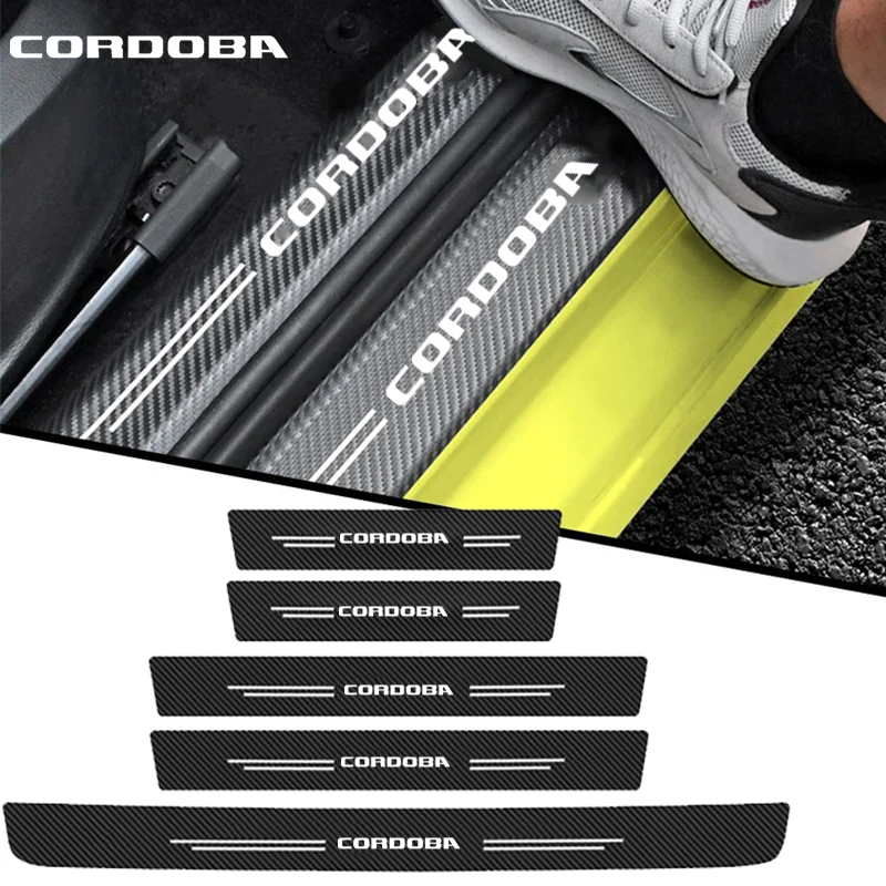 Carbon Fiber Car Decals Door Threshold Stickers for Cordoba Emblem Trunk Sill Pedal Guards Scuff Plate Protective Film For Seat
