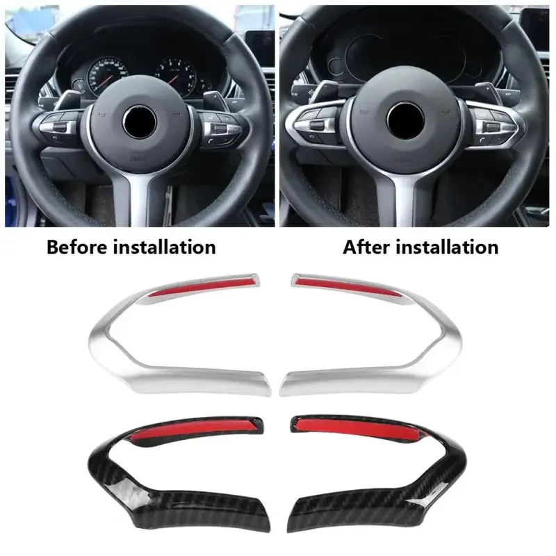 

2pcs Steering Wheel Cover Trim Frame for BMW M‑Sport F20 F22 F30 F32 F10 F06 F15 F1 Carbon Fiber Chrome Interior Accessories New