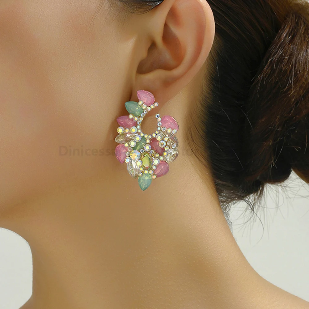 Elegant Cute Charm Shiny Colorful Glass Decor Wedding Party Jewelry Luxury Quality Ear Accessories Stud Earrings For Women Gift