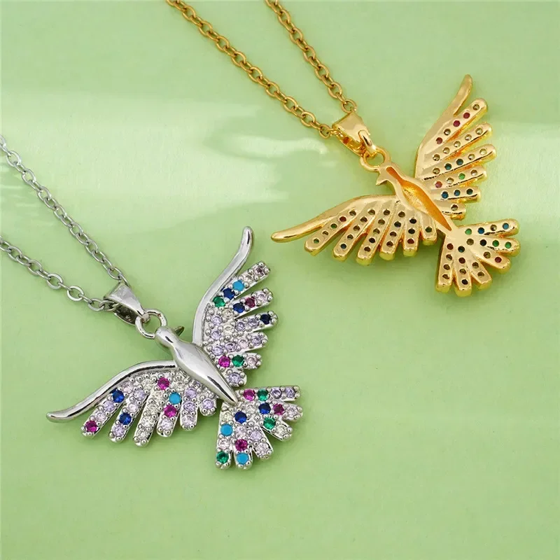 Fashion Graces Phoenix Zircon Pendant Necklace Stainless Steel Chains High Grade Bird Choker Jewelry Party Gift For Women Girls