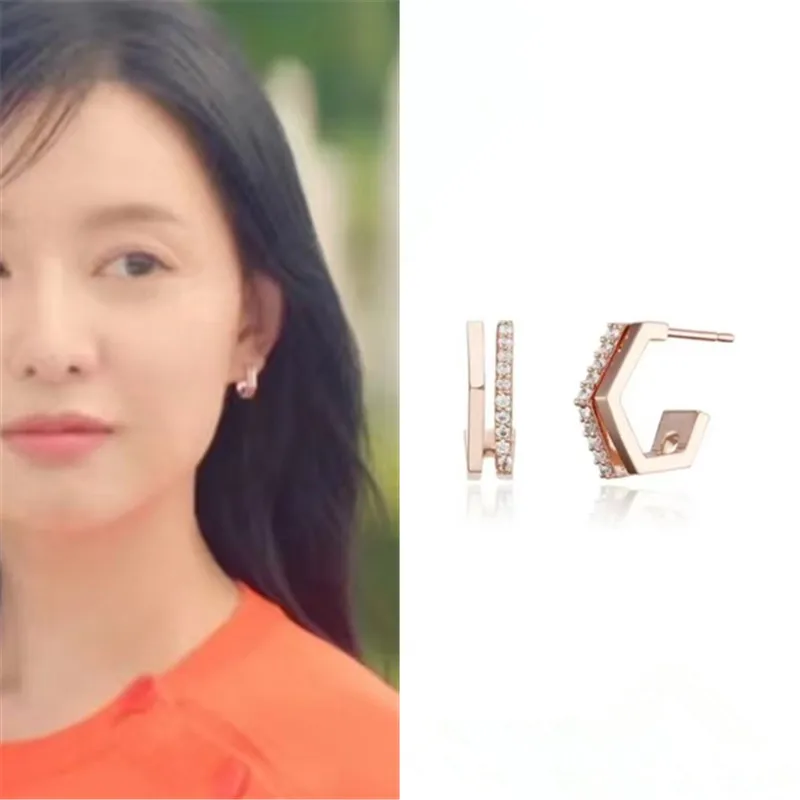 

Korean Drama Tears Queen Kim Ji won's Same Style Earrings Fashion Geometric Polygonal Copper Inlaid Zircon Earrings