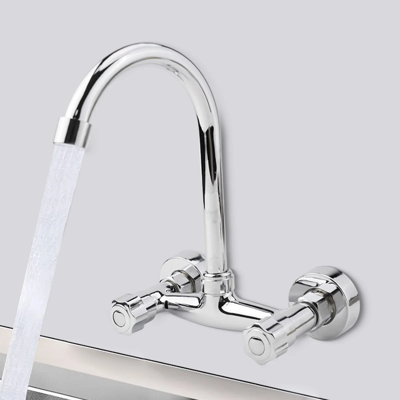 Brass Kitchen Sink Faucet Double Hole Wall Mounted Cold And Hot Faucet 360degree Swivel Kitchen Faucet Mixer Tap