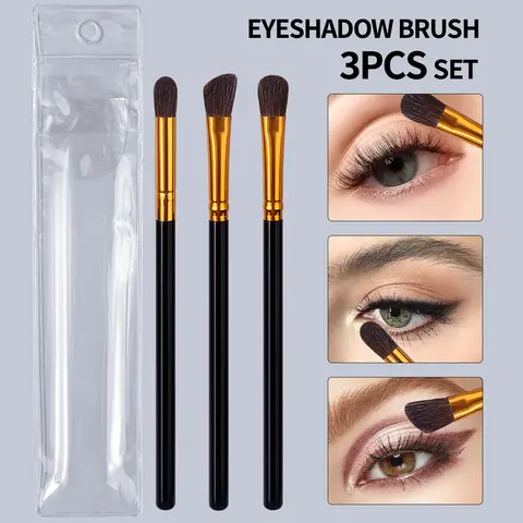 3Pcs Makeup Brush Set, Includes Eyeshadow Brush, Highlight Brush, Nose Contour Brush, Complete Facial Makeup Tools