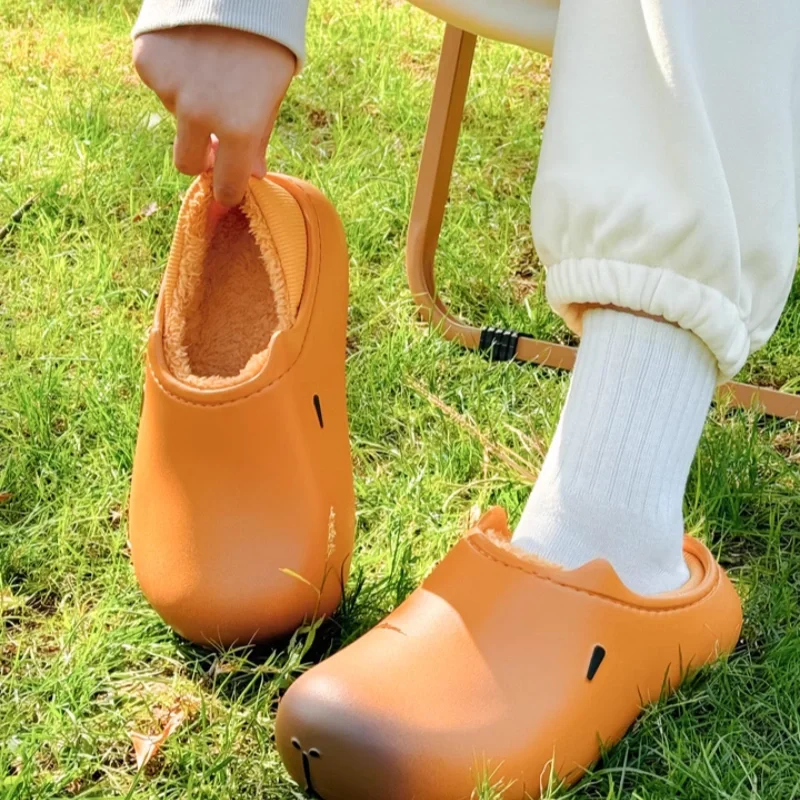 Capivara birkin sapatos com veludo bonito chinelos de algodão para mulheres inverno quente casa ao ar livre à prova dwaterproof água casal presente surpresa