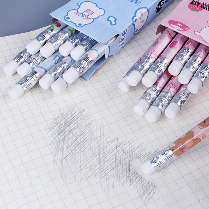 Juego de lápices de grafito de 10 piezas, lápices de papelería coreanos Kawaii para niños, suministros de arte para escritura y dibujo escolar