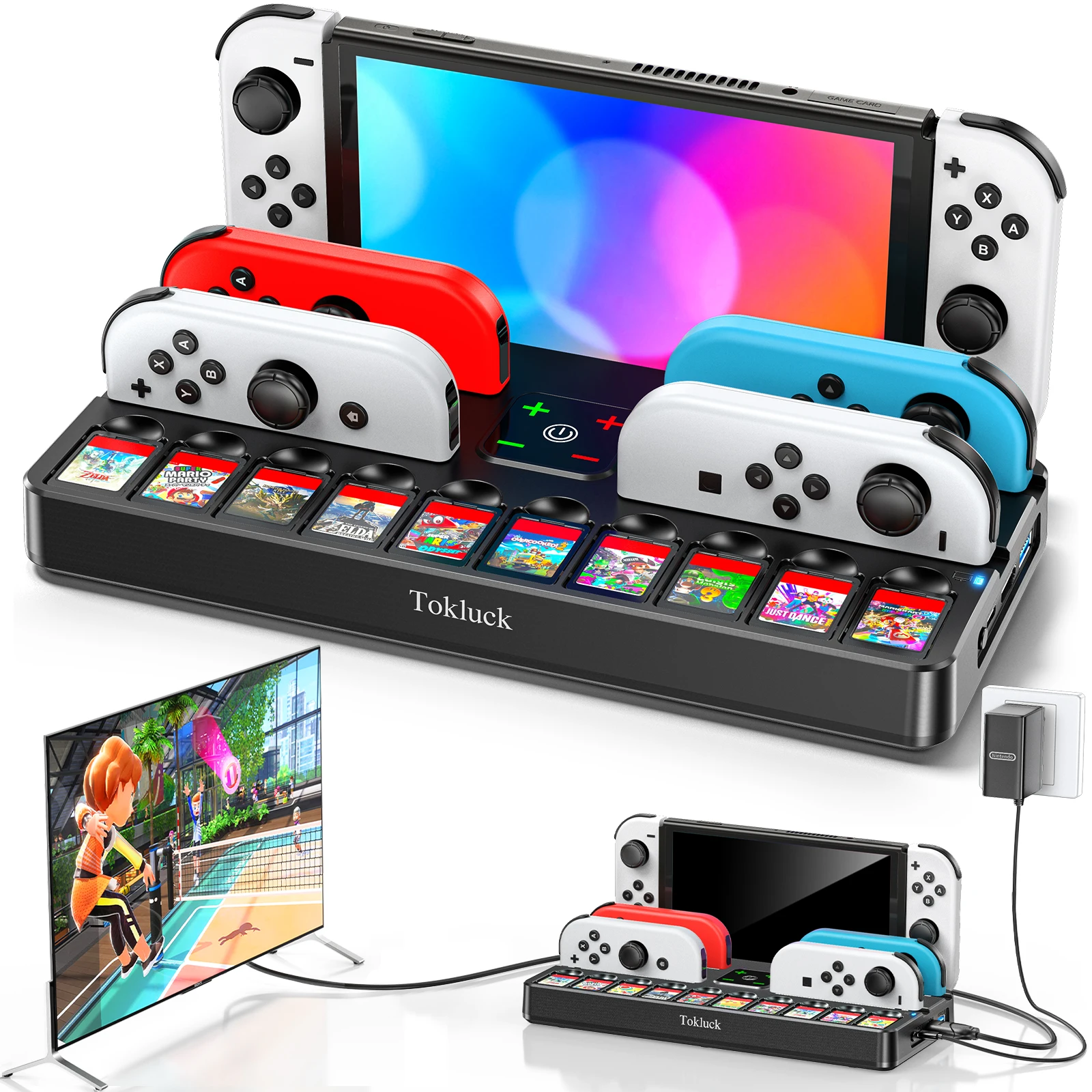 

for Switch Joycon Charger Game Card Slot Switch TV Dock Station with HDMI & 3.0 USB Port for Switch OLED Storage Charging Stand