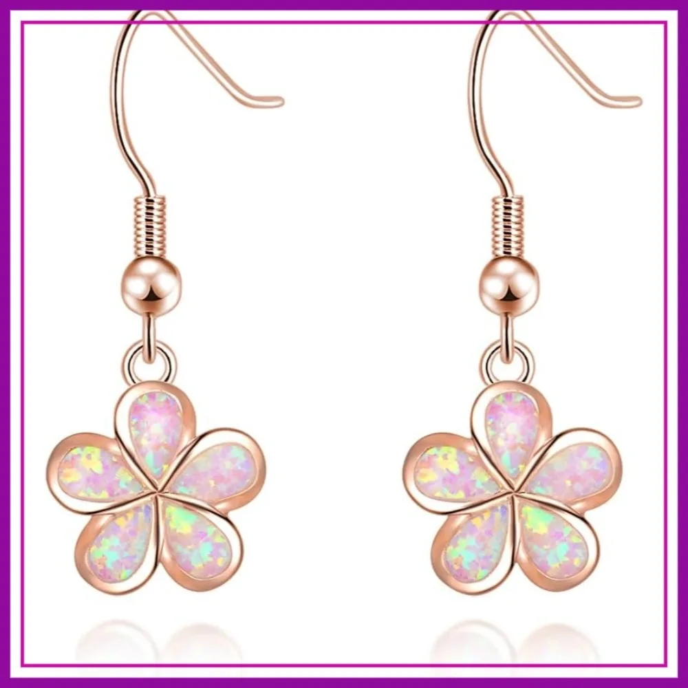 

Gold Plated Flower Shaped Opal Stud Drop Earrings Hypoallergenic Jewelry Gift for Women Girls