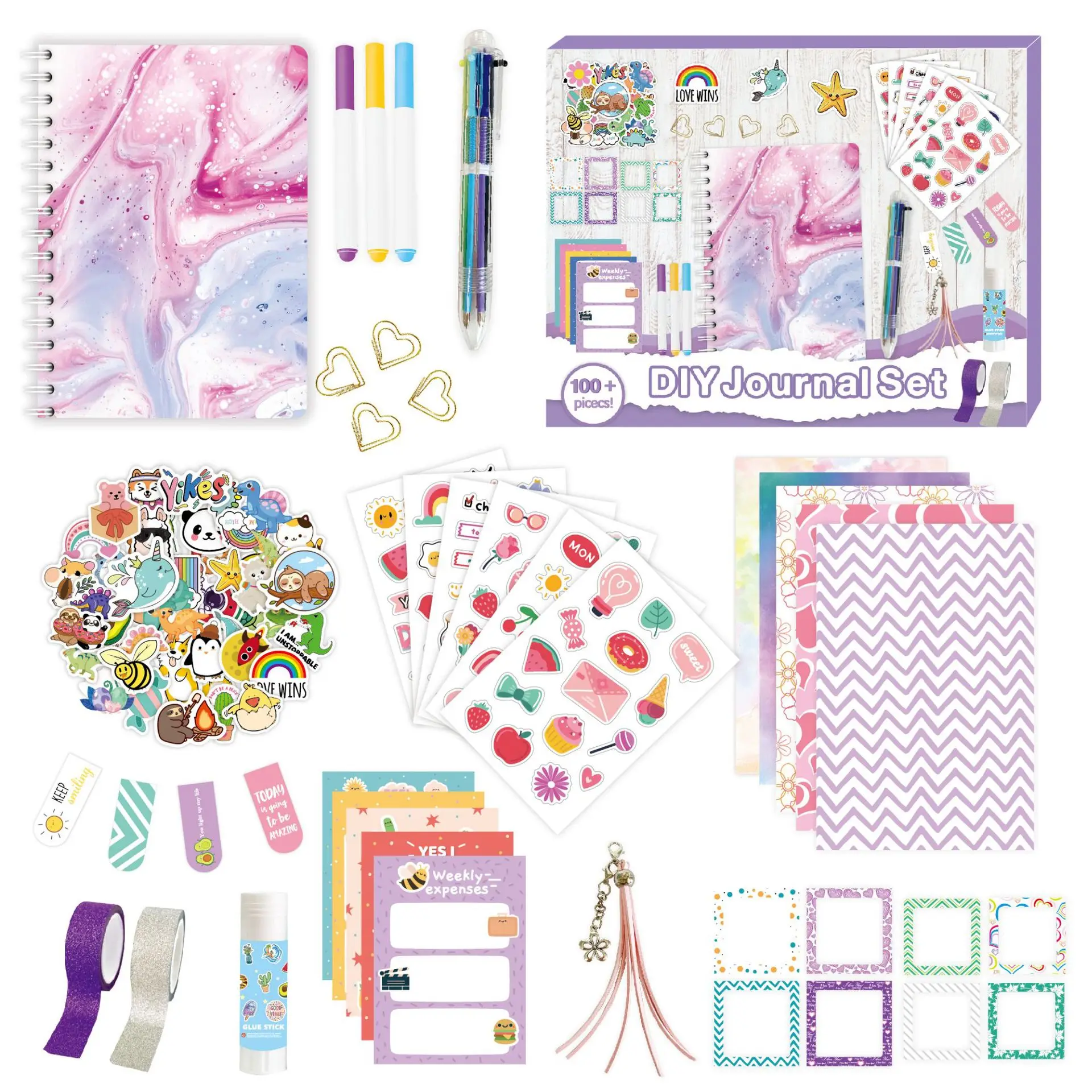 New Arrival Cute DIY Journal Set for Girls Kids Notebook Stationery Gift Box Scrapbook Diary Kit School Supplies