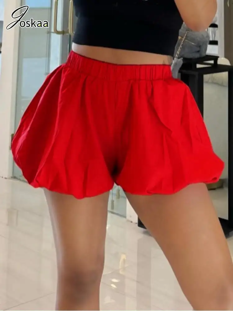 Joskaa Fashion Pleated Double Layer Bubble Shorts Women Hipster Sexy Elastic Waist Hot Pants Sweet Party Club Bottoms Streetwear