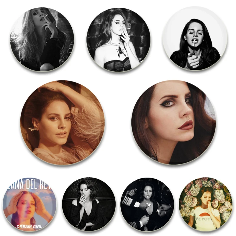 58/44/32MM Pop Singer Lana Del Rey Round Brooch Tinplate Lapel Pins Badges Fans Collection Gifts Decorative Clothes