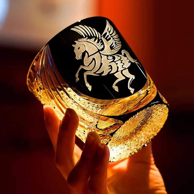 Right Away Rich Crystal Glass Steed Wine Gift Symbolizing Wealth Edo Kiriko Rock Tumbler Hand Carved Cutglass Brandy Snifter Mug