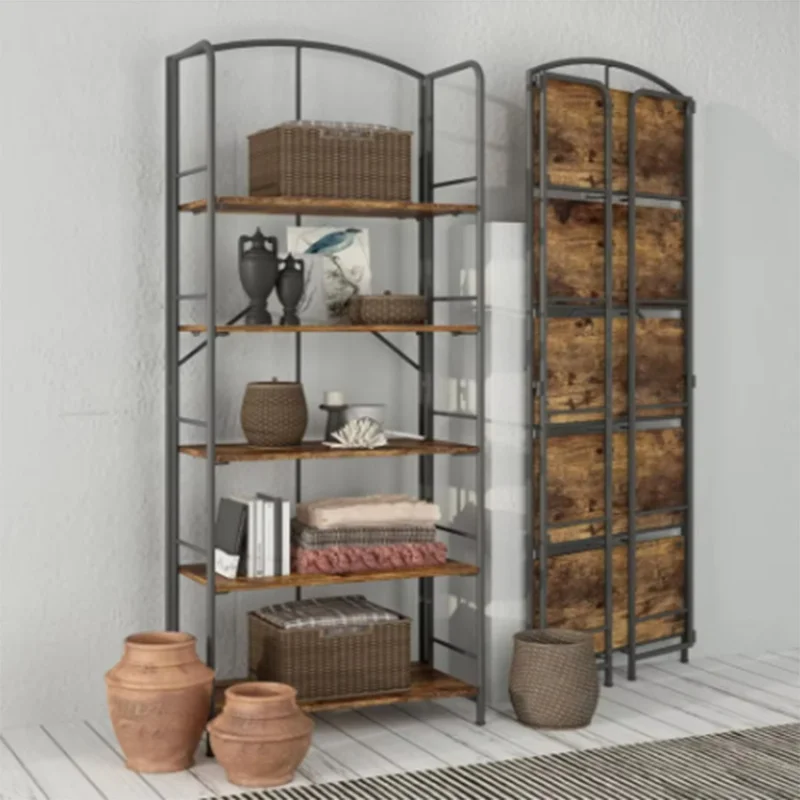 custom.5-Tier Vintage Industrial Metal Folding Bookshelf Display Shelves Modern Design Office Living Room Organizer Storage Farm