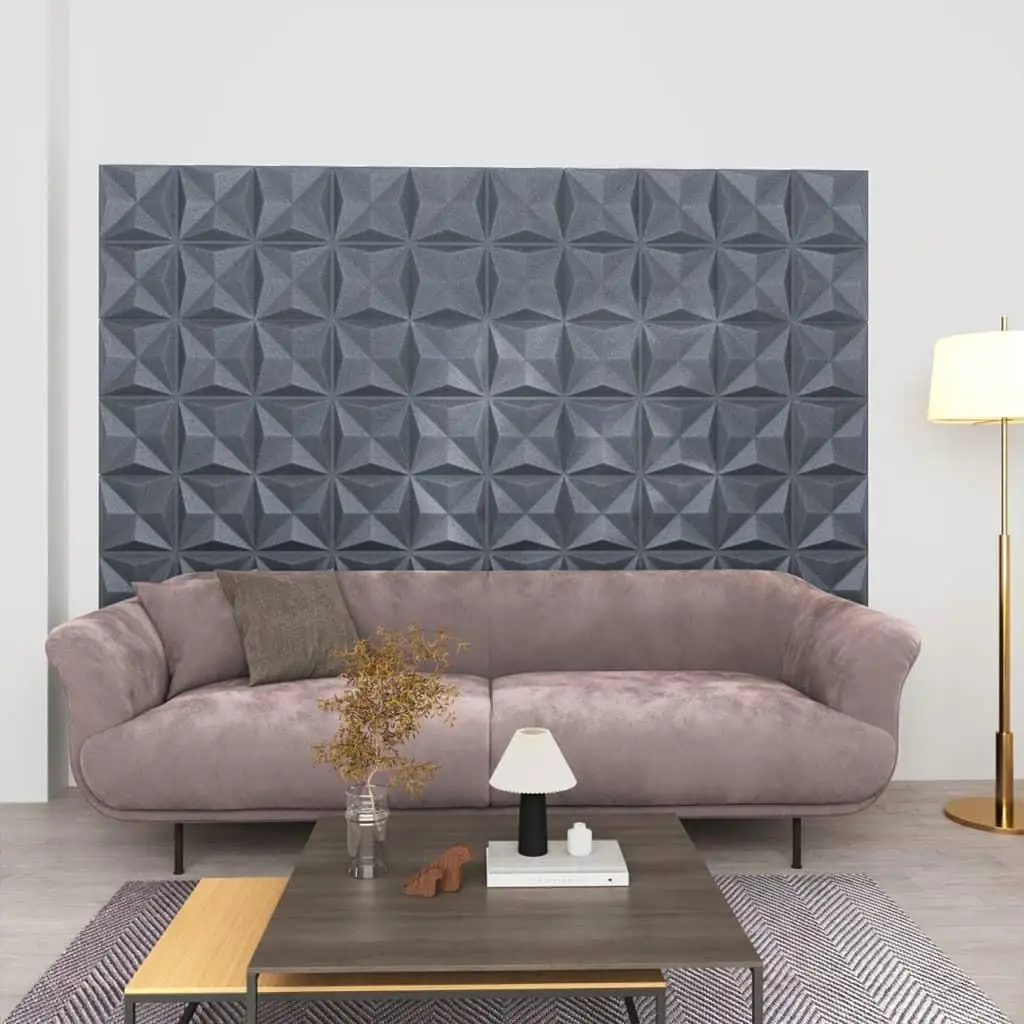 48 Pcs 3D Gray Wall Panels - 19.7x19.7 Inch Origami Design, Covers 129.2 sq ft