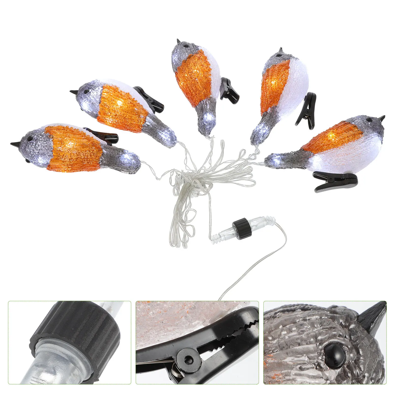 LED Bird String Light Robin Shape Solar Powered Outdoor String Lamp Festival Decoration Garden Balcony Warm