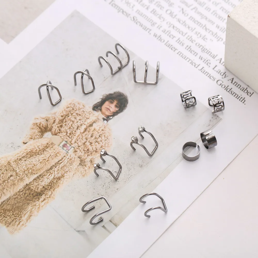 12Pcs Ear Clip Set Simple C-Shaped Letter Pierced Ear Clip for Women Geometric Jewelry Gift Gold