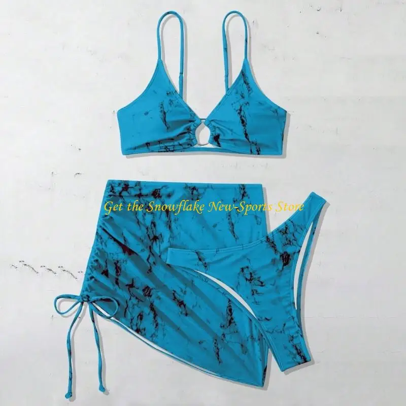 

E56D Women's Set 3-Piece Swimsuit with Cover Up Skirt High Waist Bathing Suits Beach Swimwear for Vacation