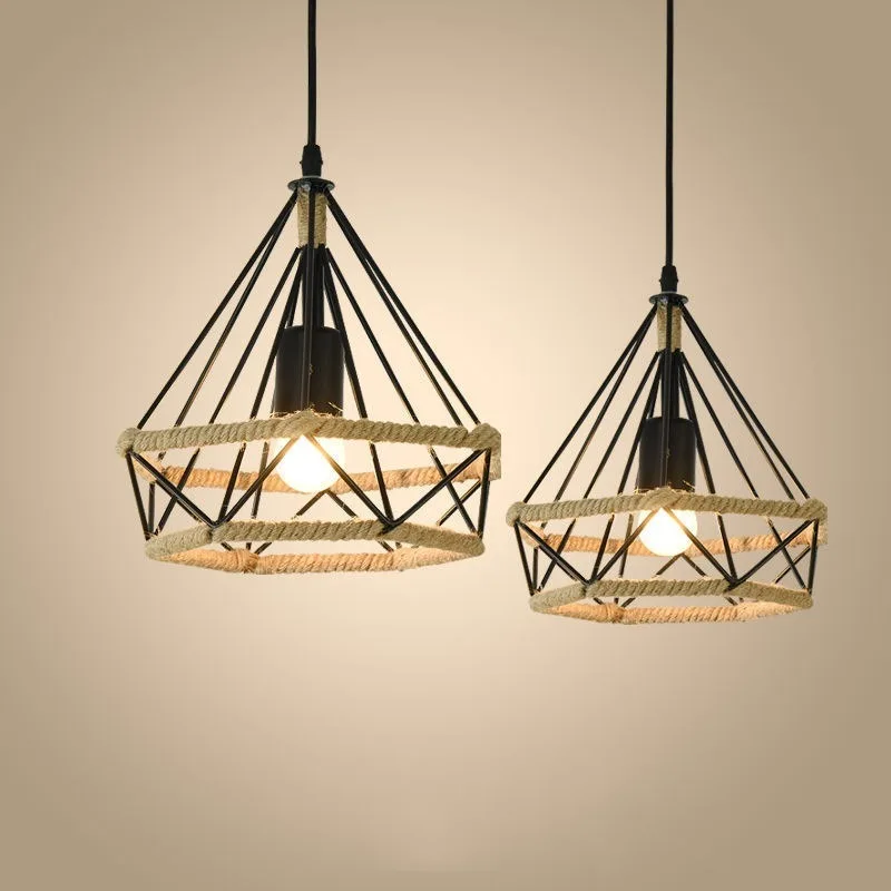 

American Retro Country Hemp Rope Light Industrial Style Creative Porch Aisle Balcony Wrought Iron Diamond Ceiling Lamp