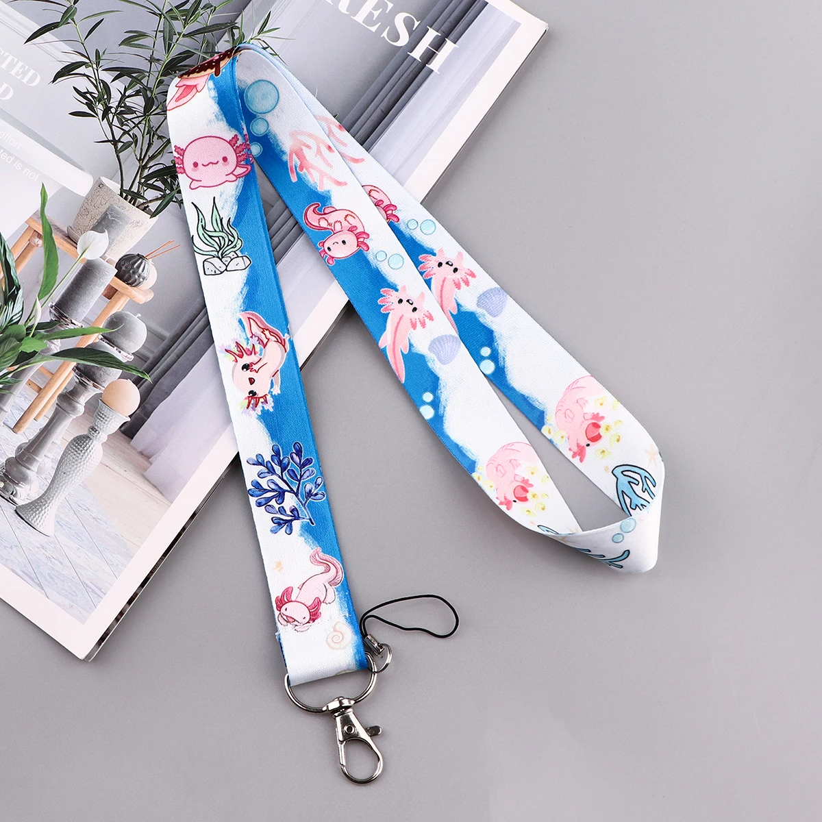 Pink Axolotl Cartoon Lanyard for Key ID Card Gym Phone Straps USB Badge Holder DIY Neck Strap Hang Rope Keyring Accessories