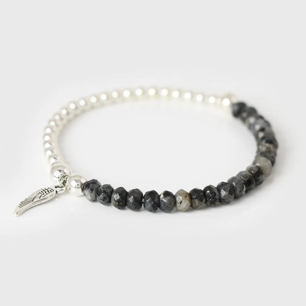Angel Wings Bracelets For Women Men Faceted Natural Stone Tiger Eye Labradorite Bangles Half Silver Color Beads Bracelet Jewelry