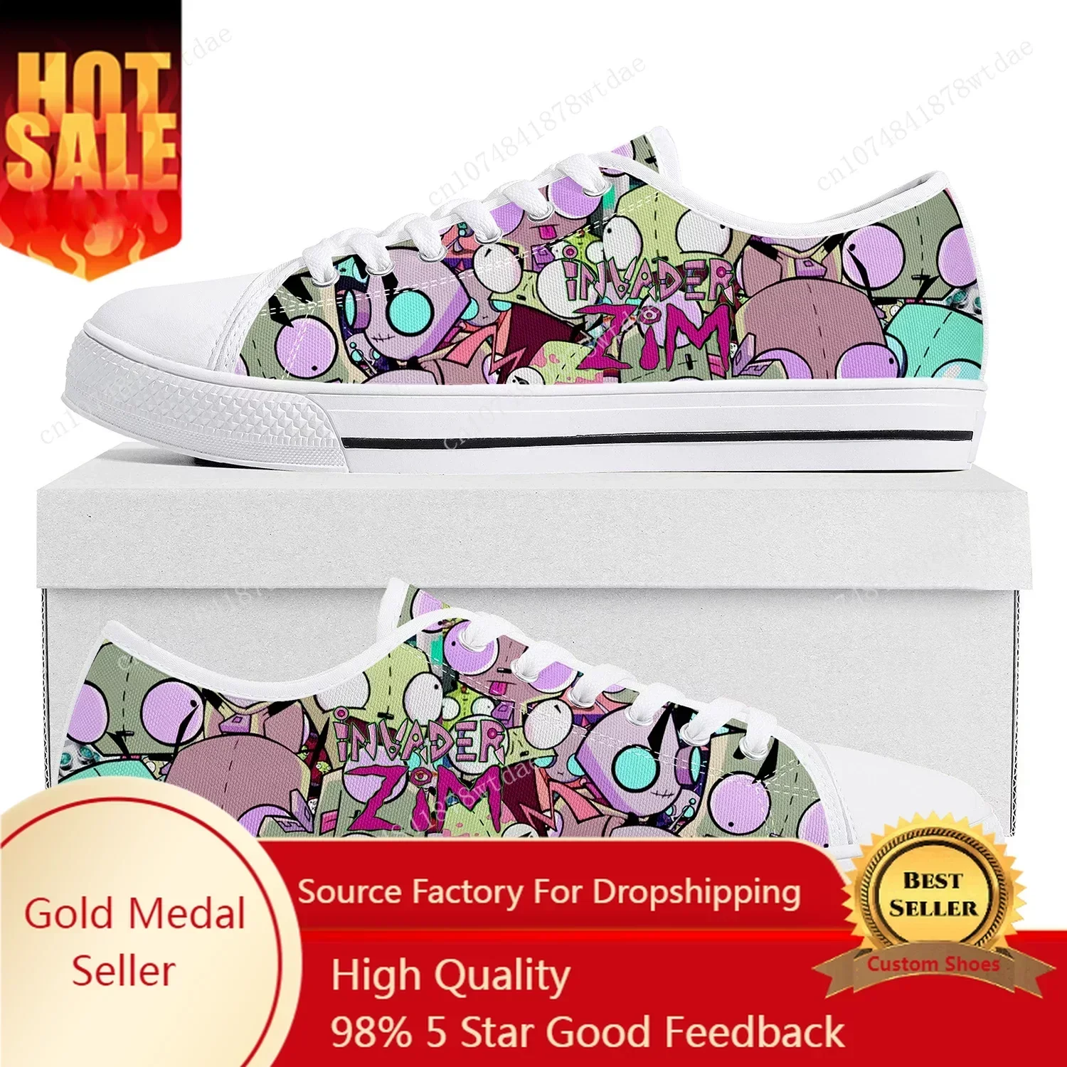 Z-Zim Low Top Sneakers Womens Mens Teenager I-Invader High Quality Canvas Sneaker Couple Anime Cartoon Manga Custom Made Shoes