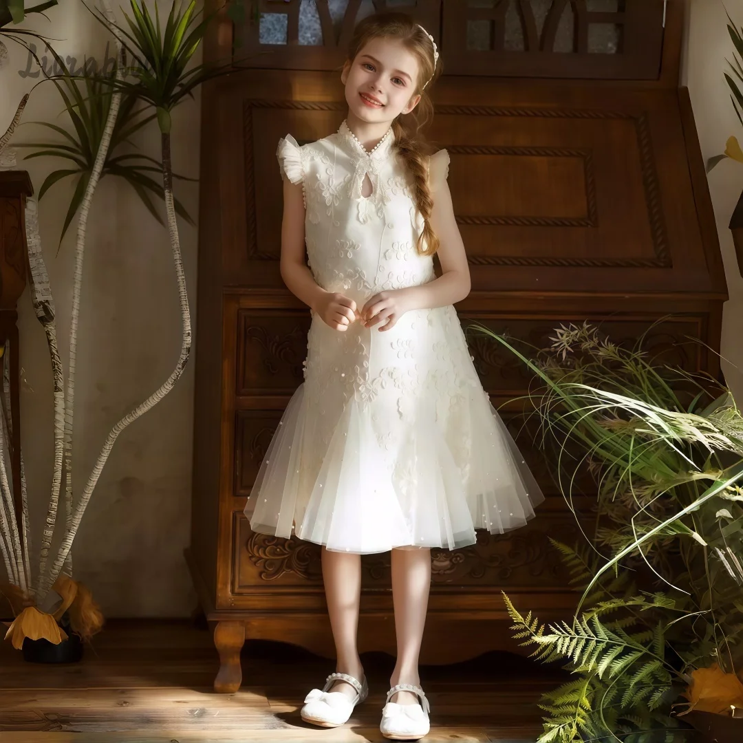 Girls' Chinese-Style Qipao Embroidered Tulle Gown Formal Party Dress Wedding Party Attire Dress свадебное платье