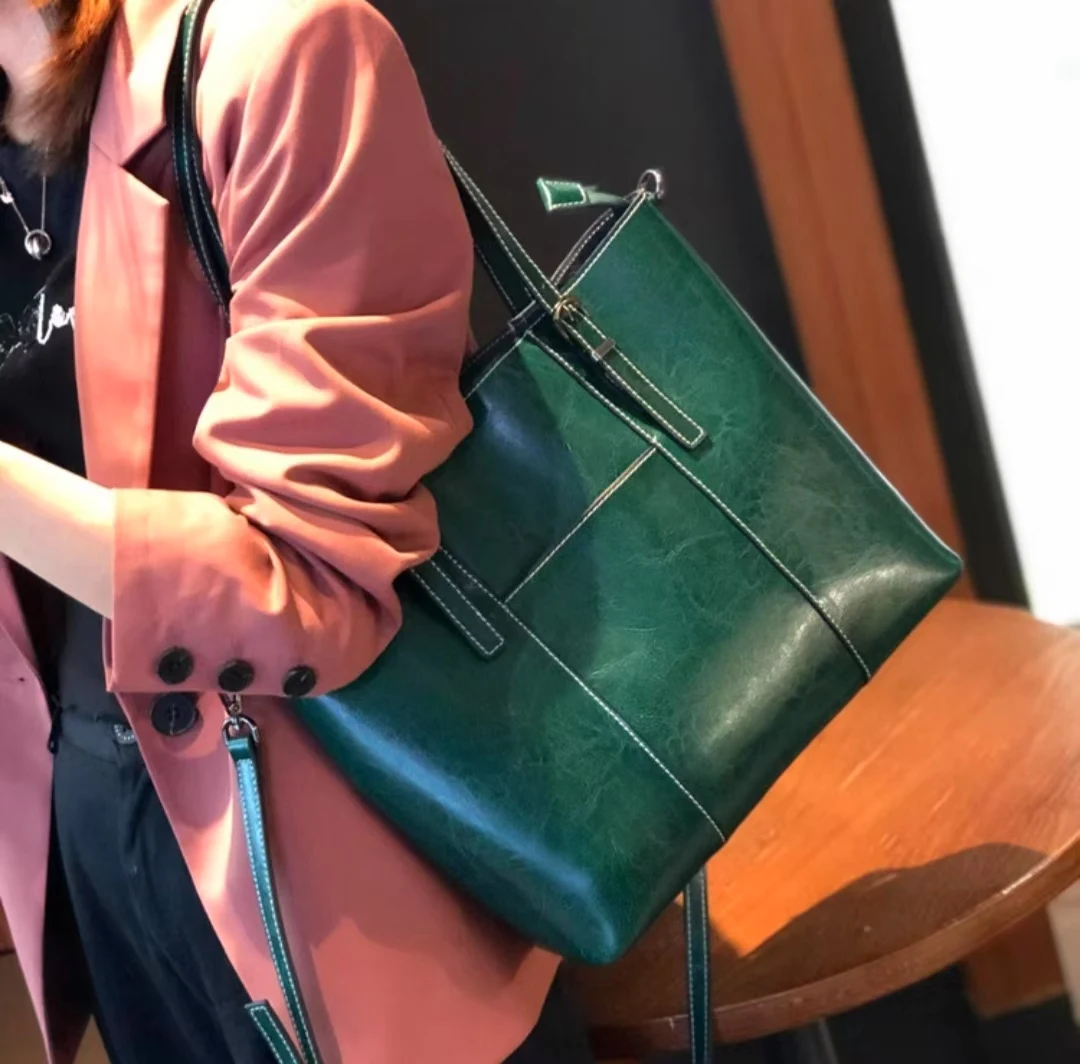 

Женская сумка Zency из натуральной кожи OL, дизайнерская женская сумка на плечо из воловьей кожи, большая вместительная сумка-шоппер для небольшого ноутбука, iPad