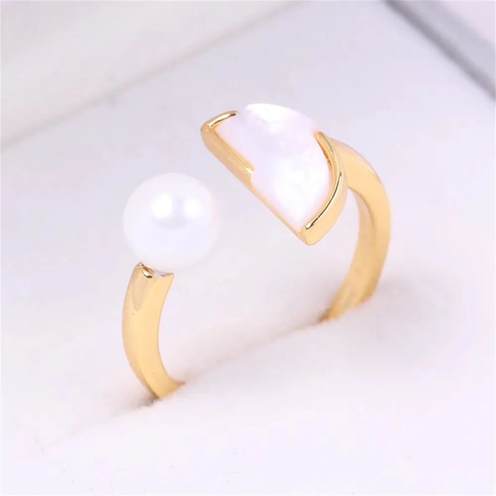 

14K Gold Plated Adjustable Open Pearl Ring Settings Blank Base Bezel Cabochons Rings for Jewelry Materials Making DIY Accessorie